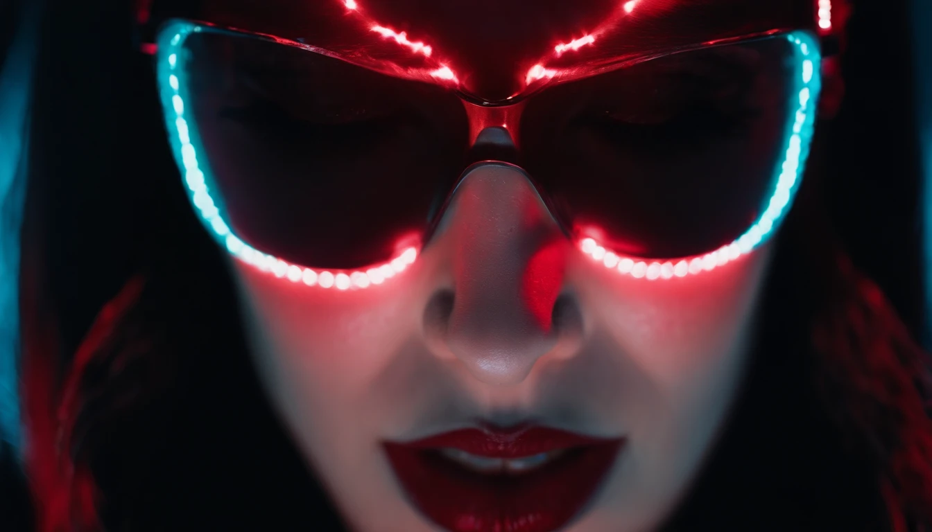 close up of a beautiful vampire woman in a night club, red neon lights, dark clubbing, blood on her face, horror cyberpunk aesthetic.