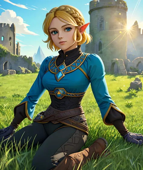 [princess zelda], ((masterpiece)), ((hd)), ((high quality)), ((solo portrait)), ((front view)), ((anime)), ((beautiful render ar...