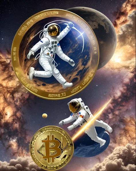 Create an astronaut holding Bitcoin in marz