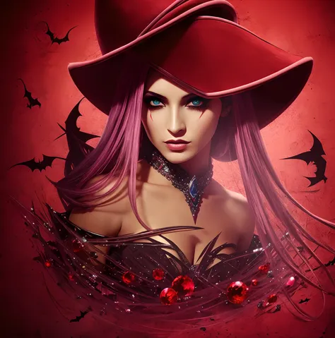 Imagen de una mujer con un sombrero y un vestido rojo:2  hermosa bruja hembra, dark magician girl Bruja hechicera malvada:1 , Hermosa hechicera, Supervillano Bruja Hechicera, Hermosa bruja femenina, hechicera malvada, Personaje de Bruja Oscura, Bruja Castl...