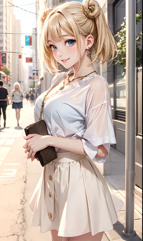 absurderes, ultra-detailliert,bright colour, extremely beautiful detailed anime face and eyes, (独奏:1.6),(Short snappy bangs short twin-tailed blonde hair:1.4), Shiny hair, Delicate beautiful face, red blush,(Deep Blue Eyes:1.4 ) White skin, hair clips, ear...