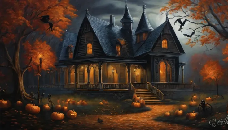 Vintage Dark Gothic Halloween Art Painting