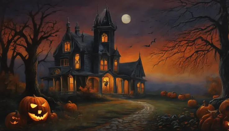 Vintage Dark Gothic Halloween Art Painting