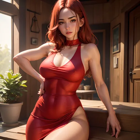 Best Quality 8k Young Red Dress Tight Body Bright Skin Armpit Wrinkles Axillary Wrinkles Best Definition