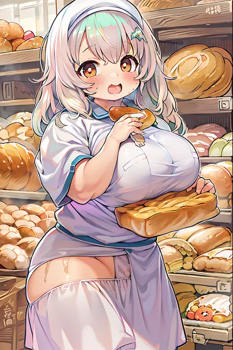 女の子1人、huge-breasted、kawaii、bbw、thick thight、big butts、Ultramammy,Chibi,Nanachi、ＴThe shirt、In the bakery、Bread lining