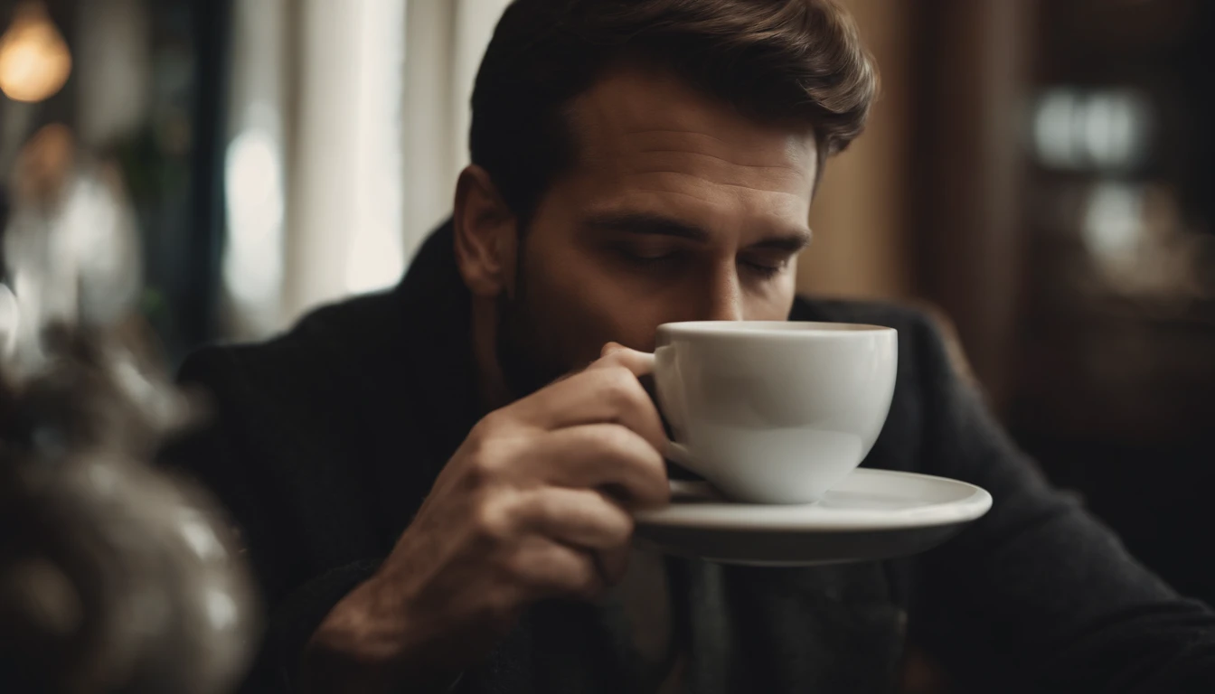 Man drinking coffee low angle