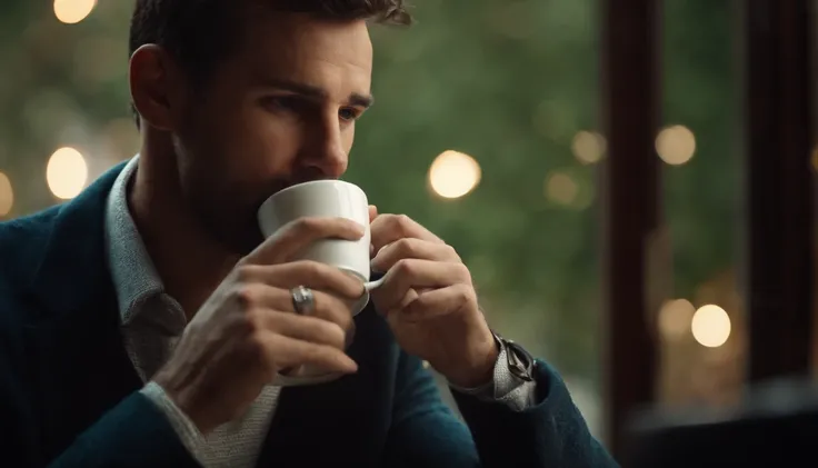 Man drinking coffee low angle