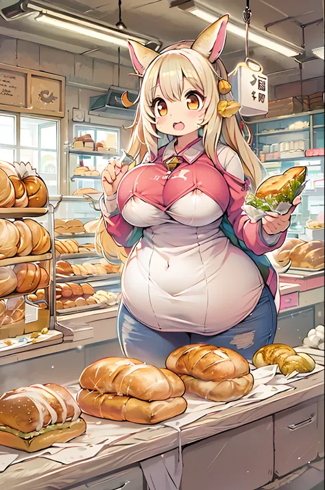 女の子1人、huge-breasted、kawaii、bbw、thick thight、big butts、Ultramammy,Chibi,Nanachi、ＴThe shirt、In the bakery、Bread lining