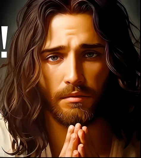 A painting of Jesus praying with hands clasped in prayer, Jesus Gigachad, Jesus Cristo, rosto de Jesus, Jesus, muito real,jesus , very realistic, Christian, Jesus , muito muito realista, Beautiful!!!, ultra realistic!!!, jesus of nazareth, uau!!!!!!, arte ...