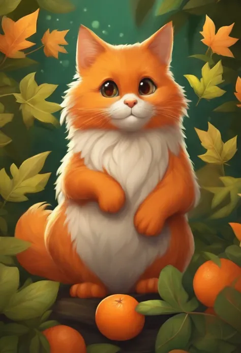 Anthropomorphize a lively and cute orange cartoon image with leaves