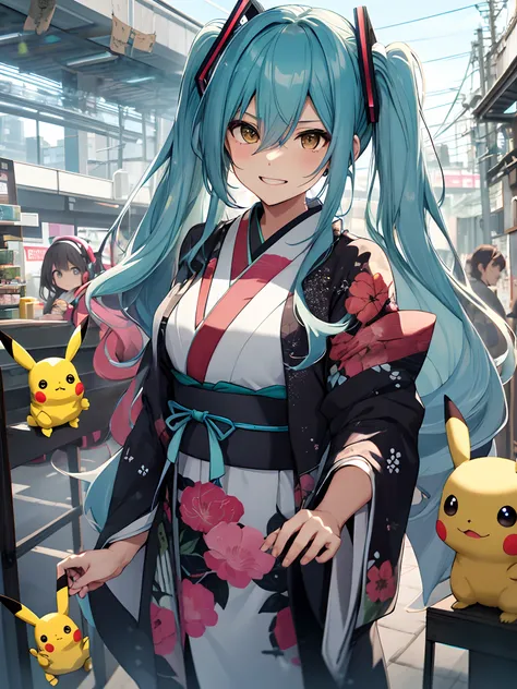 Pikachu、miku hatsune、Kimono Dresses、Japanese dress、Inazuma seen from the eyes、⚡️、