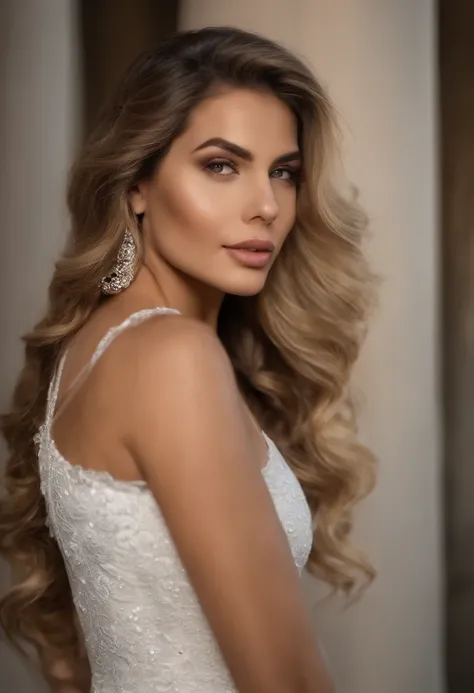 Mulher loira com cabelo longo e top branco olhando no espelho, mulher loira bonita, foto retrato suave 8 k, uma loira linda, mulher loira, Blonde and attractive features, menina loira bonita, foto de uma mulher bonita, loira mulher jovem bonita, Deusa loir...