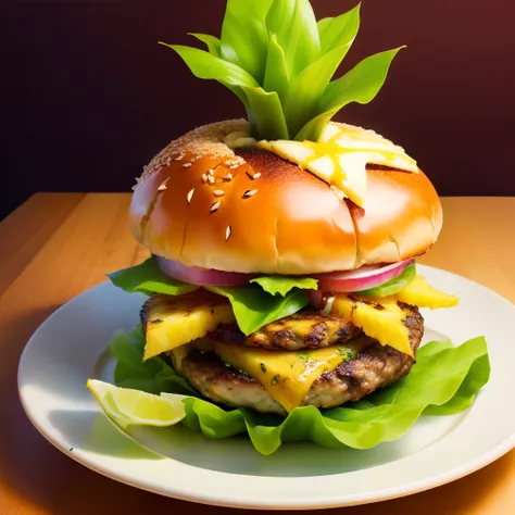 Pineapple on burger with onions