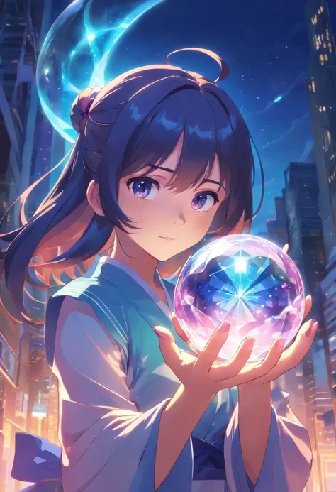 Anime magical demon girl holding a crystal ball