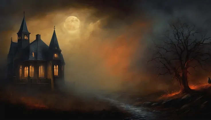 Art Painting Style Vintage Gothic Dark Ghost Mist Halloween Spectre