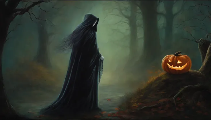 Dark Gothic Vintage Style Art Painting of Halloween Ghost