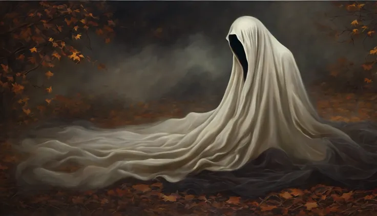 Dark Gothic Vintage Style Art Painting of Halloween Ghost