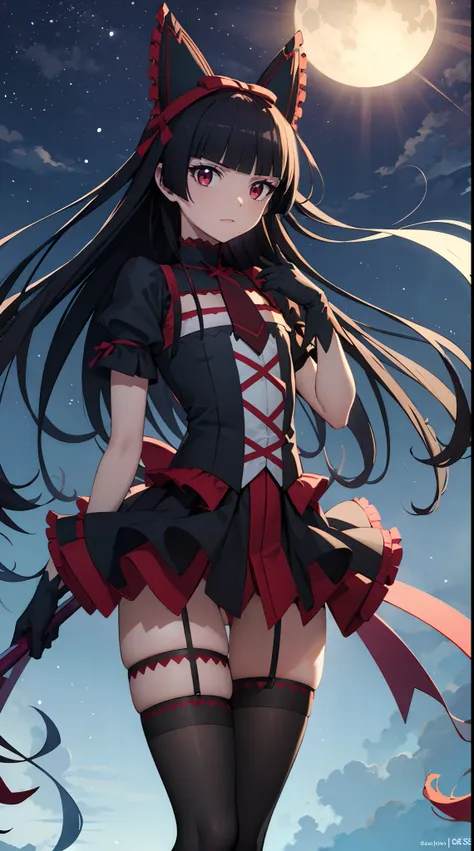 Rory Mercury, Rory Mercury, black  hair, blunt bangs, hime cut, hair ornament, black lipstick, hairlong, angry face, makeup, (small chest:1.2), (red eyes:1.5), BREAK Gothic underwear, the perfect body (little chest:1.3) Хорни,  BREAK in full growth, red sh...