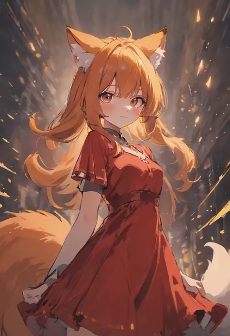 Furry fox girl with Hazel eyes wearing a red dress