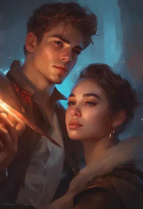 there is a young man holding a knife in his hand, wojtek fus, artwork in the style of guweiz, cgsociety portrait, rossdraws portrait, ross tran 8 k, deviantart artstation cgscosiety, ross tran and bayard wu, :: rossdraws, twitch streamer / gamer ludwig, ro...