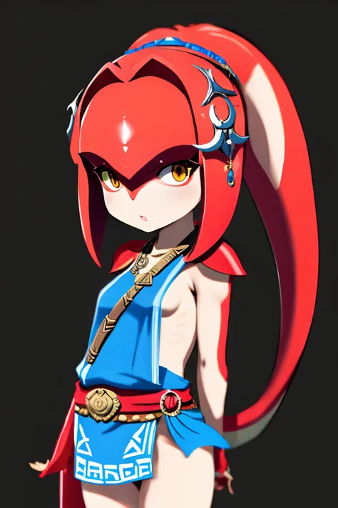 mipha (zelda) nsfw, blue sash, happy, flat, chibi,