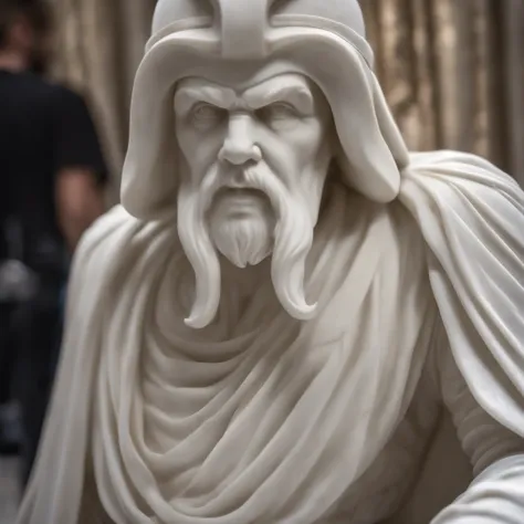 A realistic white marble statue from Star Wars, fundo neutro, Moody, , fotorrealista, Jantar de filme assustador, super detalhada, Hiper realista, luzes brilhantes, 8 mil