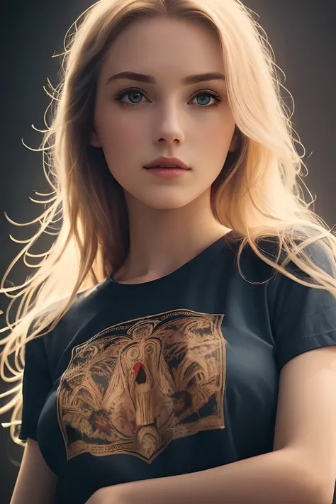 masterpiece, best quality, cinematic photo,  anatomically correct,
digital artwork illustration ,
innocent 20yo  woman, pale skin,
polish,
pronounced feminine features,
(stretching),
t-shirt,
straight blonde hair,
large breasts,


(cosmic background),
dark...