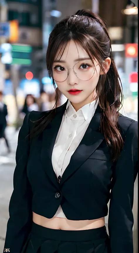 (((Saleslady、Young office woman wearing silver glasses、Recruit Style Women、Woman in black jacket and black tight skirt)))、((top-quality:1.4、8K、32K、nffsw:1.3))、(unparalleled masterpiece ever)、(Photorealsitic:1.4)、Real 1.2、((Raw photography、真实感:1.6))、1girl i...