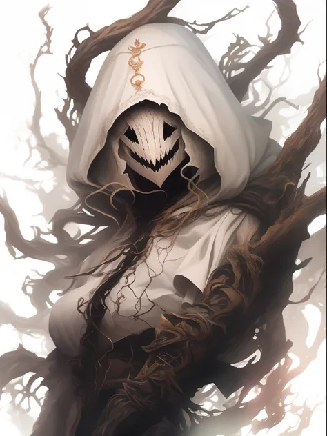 A closeup of a hooded person holding a tree, female moon knight, veneno, Guilherme H. Pongiluppi, arte detalhada assustadora em cores, Wraith com capuz escuro, Krenz Cushart e Artgerm, Artgerm Craig Mullins, pele branca assustadora, quadrinhos artgerm, sim...