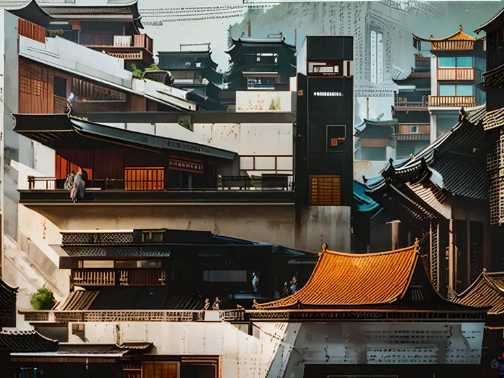 Chinese building eaves railings，abstracted，parallelogram，Geometric architectural exterior，Metal bones and glass windows，High-tech architecture，Architectural schemes，museum