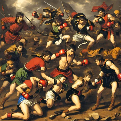 A group of fighters in the midst of their battle with the devil