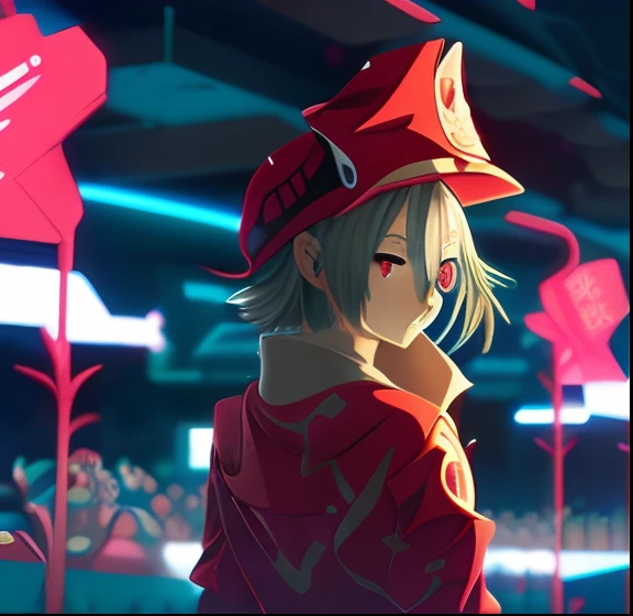 anime character with a red hat and a red shirt on, anime styled 3d, trigger anime artstyle, epic anime style, stylized anime, covered in red slime, profile picture 1024px, ((red)) baggy eyes, anime stylized, anime style. 8k