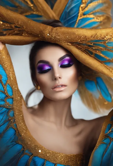 Imagina a una chica con ojos hipnotizantes, whose eyelids are adorned with a makeup technique called butterfly wings. Sus ojos son como dos lienzos en blanco, listos para ser transformados en una obra de arte. The colors chosen for this technique are vibra...