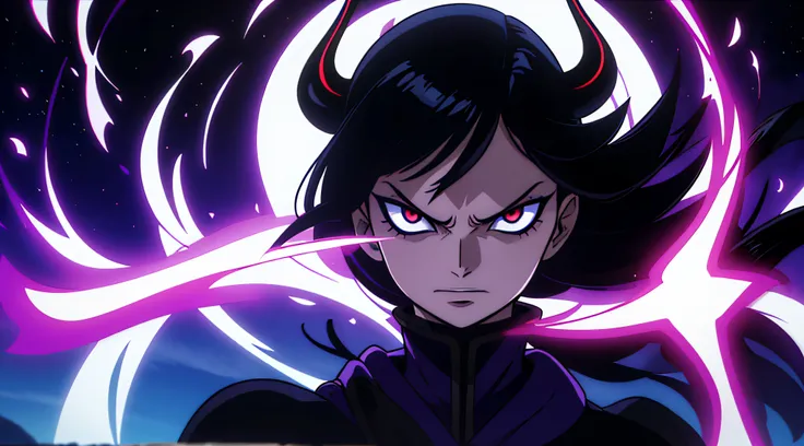 anime, personagem de anime, formidable demon, olhos vermelhos intensos, segurando katana aura sinistra com fortes efeitos pretos...