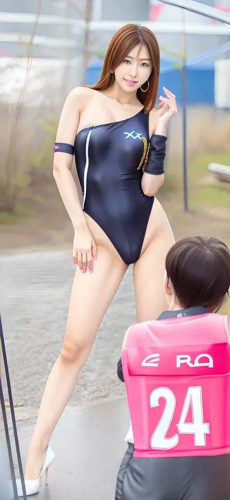 Super High Leg Competitive Swimsuit Black、Colossal tits、vests、Crotch Superbite、Savage competition swimsuit、Im wearing pin heels、8K、broach、Lustrous skin、Sexy Body Line