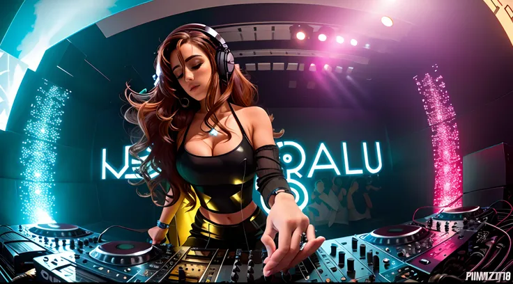 uma mulher linda dj, cabelo liso muito comprido , com fones de ouvido, perfect fingers , prisma, 2 d cg | luzes neom |, Art not Guweiz style, 3840x2160, 3840 x 2160, Estilo anime 4K, papel de parede!, Fanart de alta qualidade
