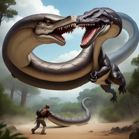 Titanoboa atacando dinossauros