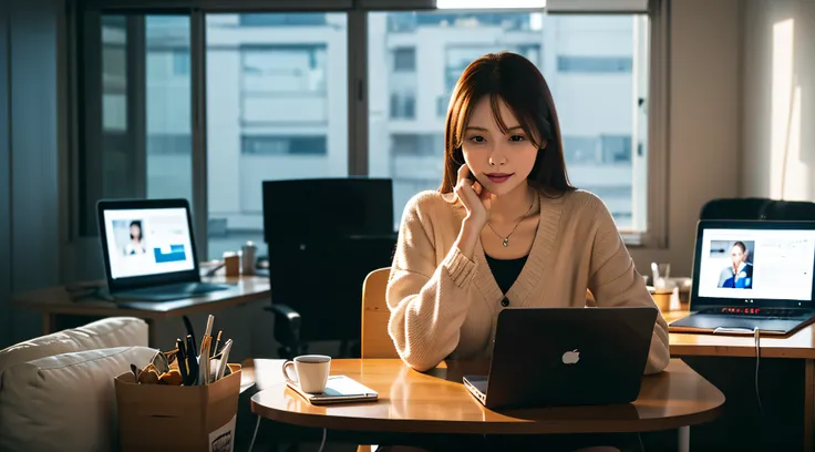 1 woman, personal computer, network, remote meeting