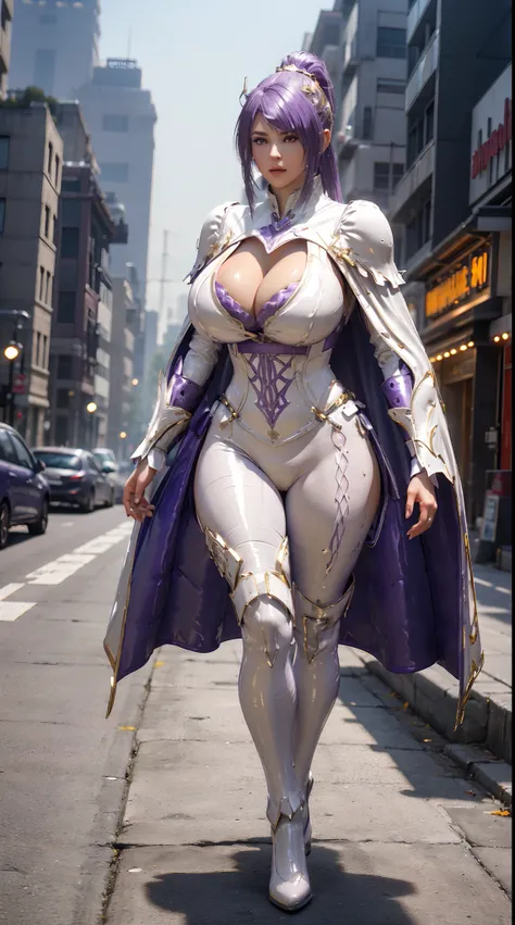 1GIRL, SOLO, (white PONYTAIL, DRAGON QUEEN HELM), (HUGE FAKE BREASTS:1.3), (white, purple gold, FUTURISTIC LATEX CROP TOP, ROYAL CAPE, CLEAVAGE:1.5), (SKINTIGHT YOGA PANTS, HIGH HEELS:1.2), (SEXY BODY, SEXY LONG LEGS, FULL BODY:1.3), (FROM FRONT, LOOKING ...