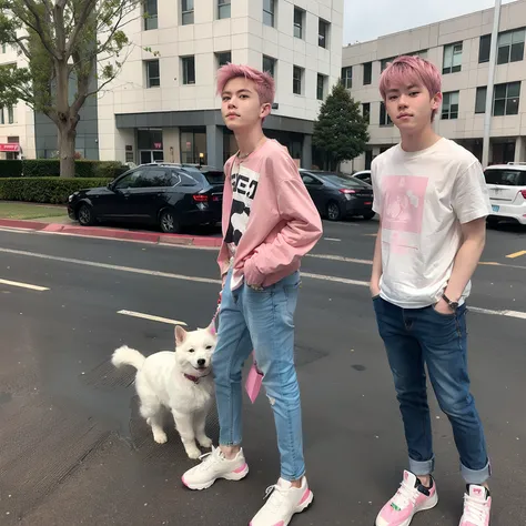 18 Year Old Boy Pink Hair Very Beautiful Standing Square Walker