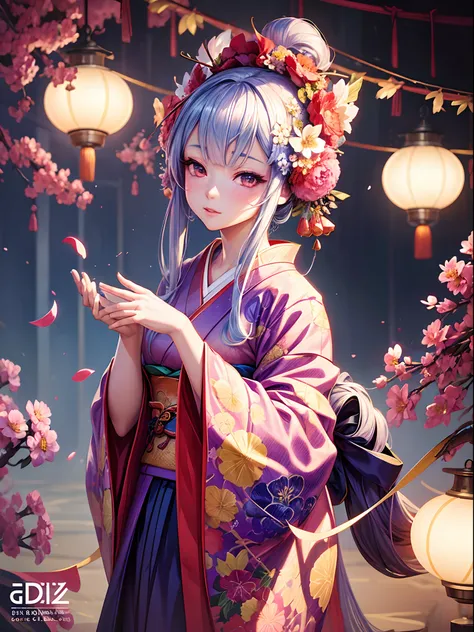 arafed woman in a kimono with flowers on her head, beautiful digital artwork, beautiful digital illustration, beautiful digital painting, gorgeous digital painting, artwork in the style of guweiz, photorealistic anime girl render, smooth anime cg art, beau...