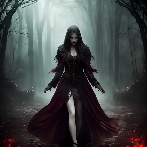 (Best quality,4K,8K,A high resolution,Masterpiece:1.2),Ultra-detailed,(Realistic,Photorealistic,photo-realistic:1.37), Dark and mysterious, attractive cleavage, hauntingly beautiful, Surreal, Horror, Gothic aesthetics, Dark shadows, spooky ambiance, dense ...