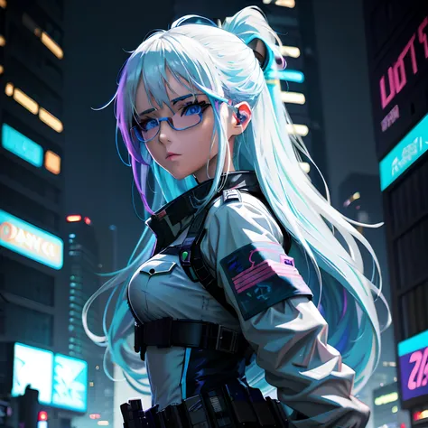 anime girl with white hair and glasses in a city at night, digital cyberpunk anime art, cyberpunk anime girl, digital cyberpunk - anime art, cyberpunk anime art, anime cyberpunk art, female cyberpunk anime girl, anime style 4 k, modern cyberpunk anime, dre...