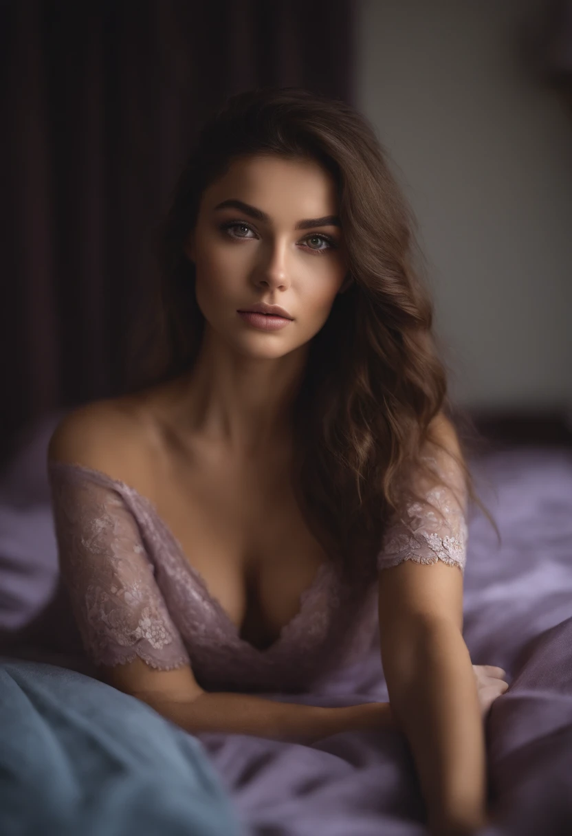 Arafed woman completely , fille sexy aux yeux bruns, ultra realist, Meticulously detailed, Portrait Sophie Mudd, cheveux bruns et grands yeux, selfie of a young woman, Yeux de chambre, Violet Myers, sans maquillage, maquillage naturel, looking straight at ...