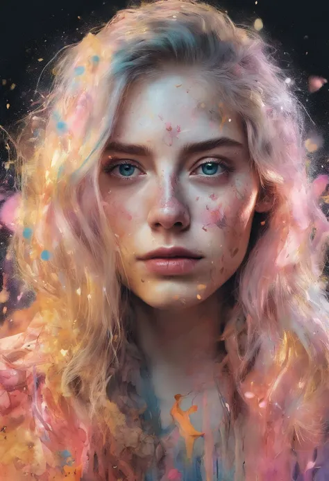 woman with agnes cecile, glowing design, pastel colors, ink drops, autumn lights