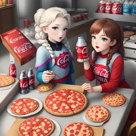 Frozen pizzas and coca cola