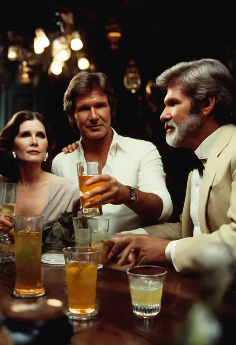 harrison ford, mark hammill, carrie fisher, and george lucas drinking tequila