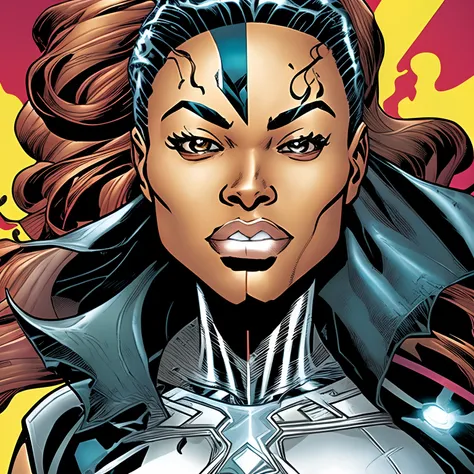 Marvel Comics: Very Lightskin African American Woman with black hair and a multicolored streak in the front