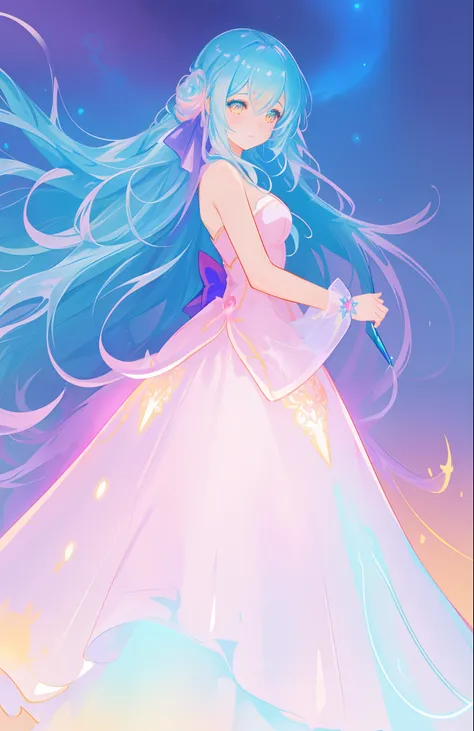 beautiful girl, puffy tiered ballgown, vibrant pastel colors, (colorful), glowing golden long hair, magical lights, sparkling magical liquid, inspired by Glen Keane, inspired by Lois van Baarle, disney art style, by Lois van Baarle, glowing aura around her...