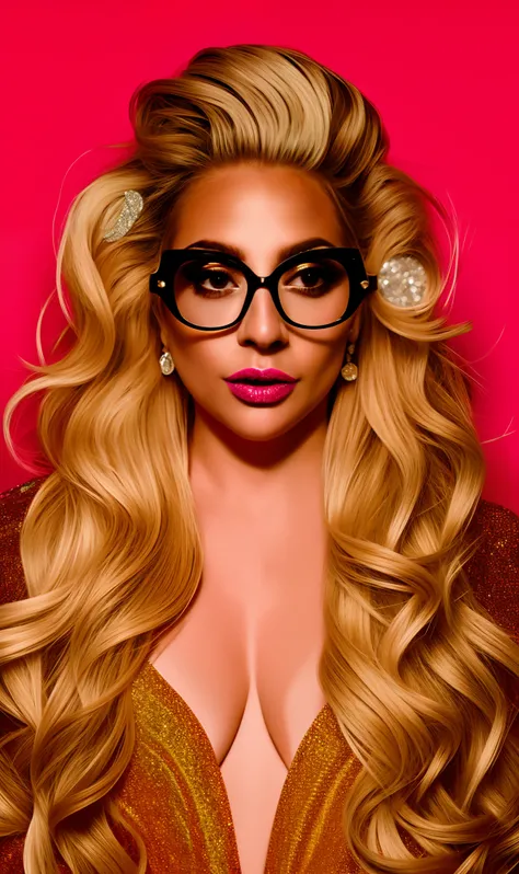 Photo of lady gaga with gills and fish skin with diamonds, 4K texture, long hair, colorful glasses and extravagant high quality, extravagant hairstyle, original album cover, colorful dress with diamonds, 8k image, futuristic, high image quality, at night, ...